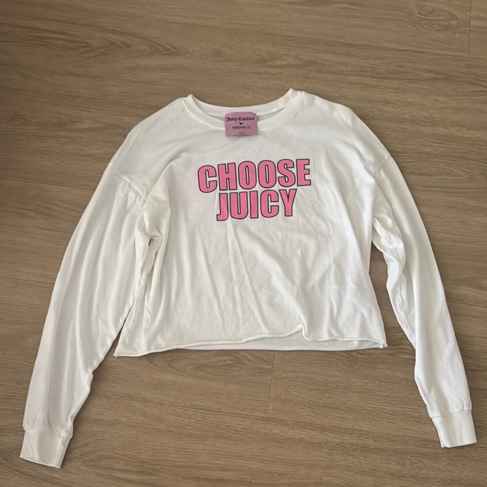 Juicy Couture White Top with Pink 'Choose Juicy' Graphic
